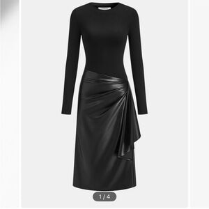 Commense Black Long-Sleeve Draped Dress